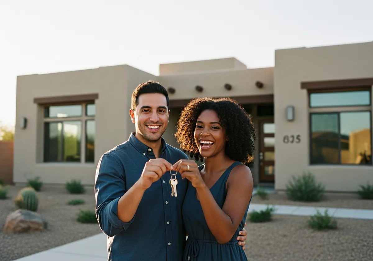 A couple receiving the keys to their new home
